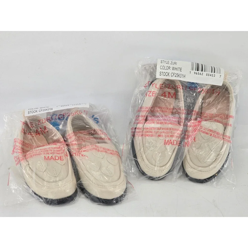 2 pairs - Carter's Zuri Loafer Flats Toddler Girl Size‎ 4 White Heart Applique